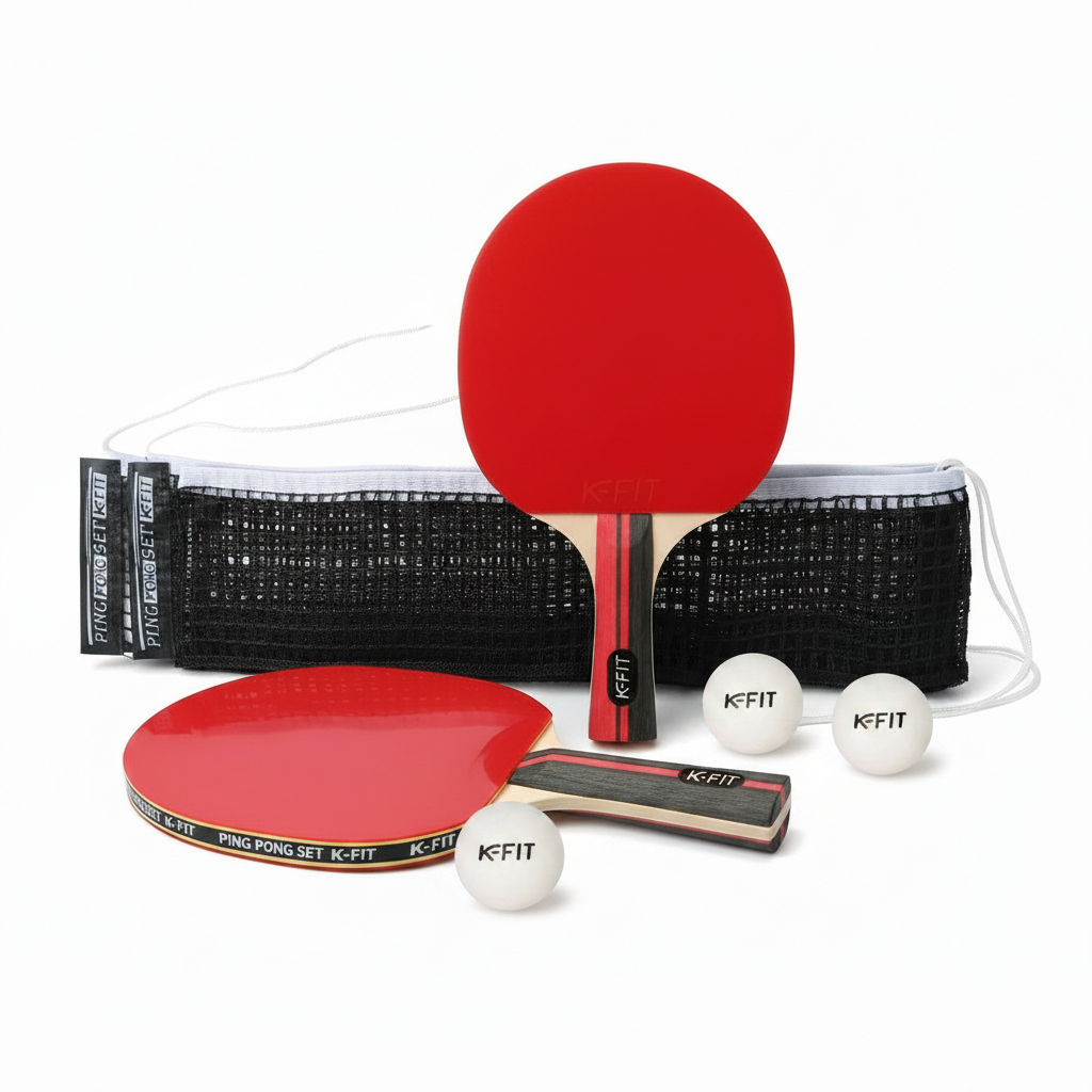 Set de 2 Paletas Ping Pong + Malla + 3 Pelotas K-FIT
