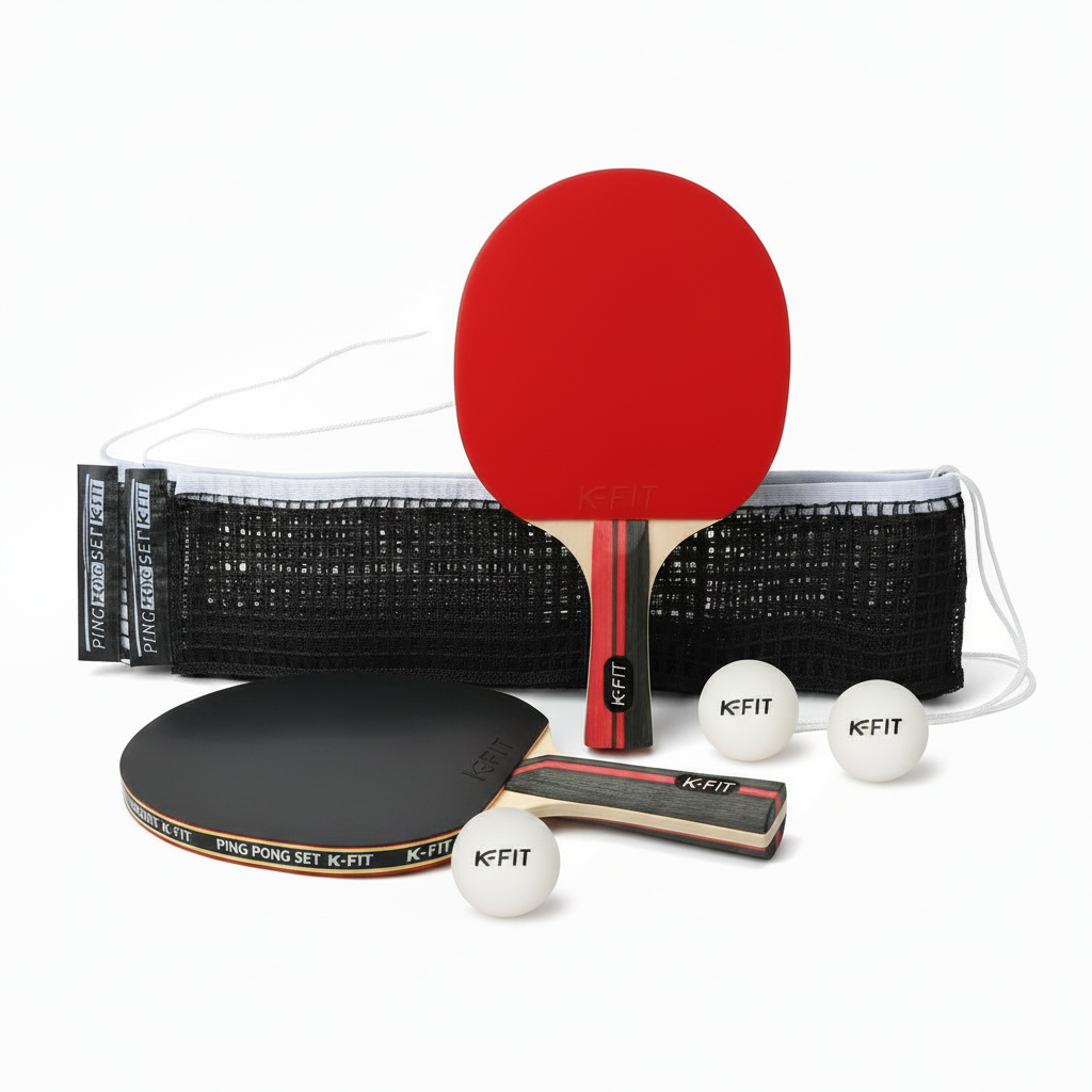 Set de 2 Paletas Ping Pong + Malla + 3 Pelotas K-FIT