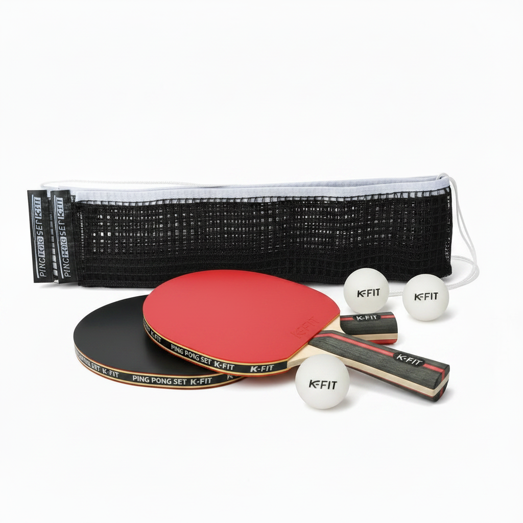 Set de 2 Paletas Ping Pong + Malla + 3 Pelotas K-FIT