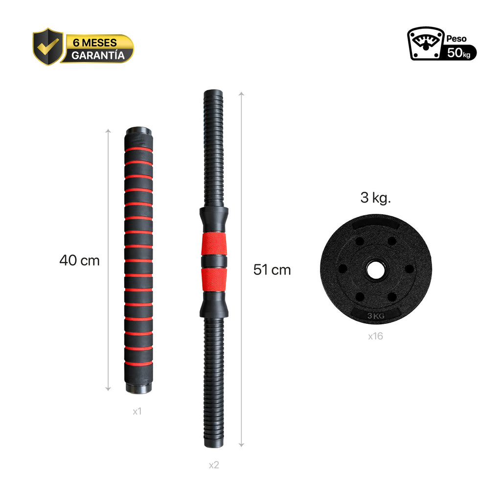 Set Mancuernas con Barra Ajustable 50Kg